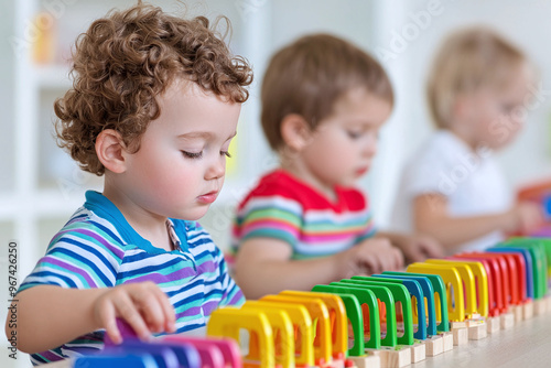 children working independently on Montessori math materials, showcasing the hands-on learning approach