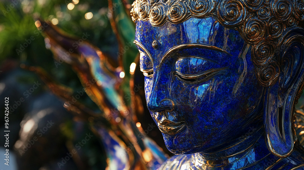 An ancient Buddha statue. Precious stones. An ancient Buddha statue. Precious stones.