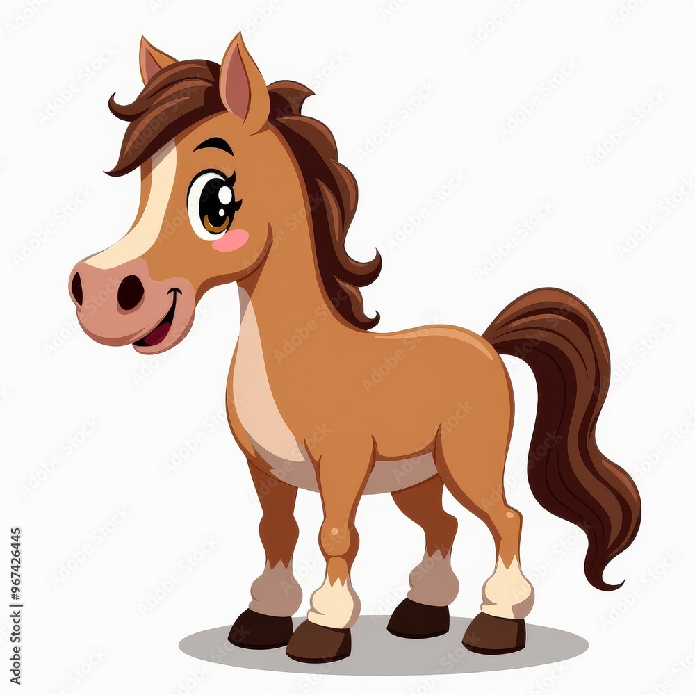 Cute Cartoon Horse Illustration with Smiling Expression, Perfect for Children's Books, Educational Materials, and Digital Media Cute Cartoon Horse Illustration with Smiling Expression, Perfect for Children's Books, Educational Materials, and Digital Media