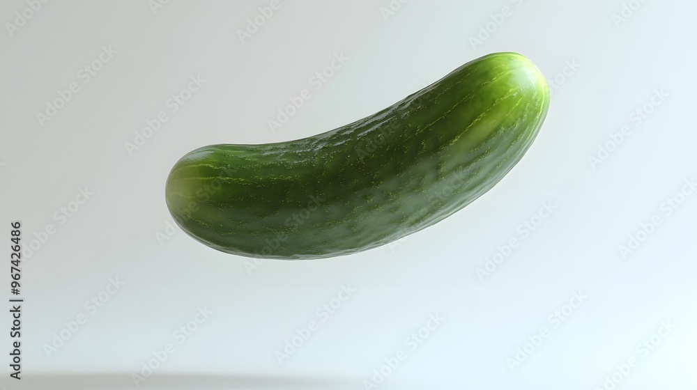5. **A 3D render of a falling cucumber, its green skin and smooth texture contrasted with a clean white backdrop 5. **A 3D render of a falling cucumber, its green skin and smooth texture contrasted with a clean white backdrop