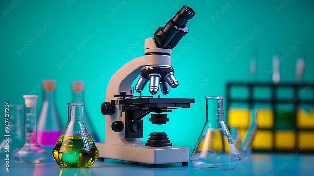 Microscope and Beakers in a Laboratory Setting Microscope and Beakers in a Laboratory Setting