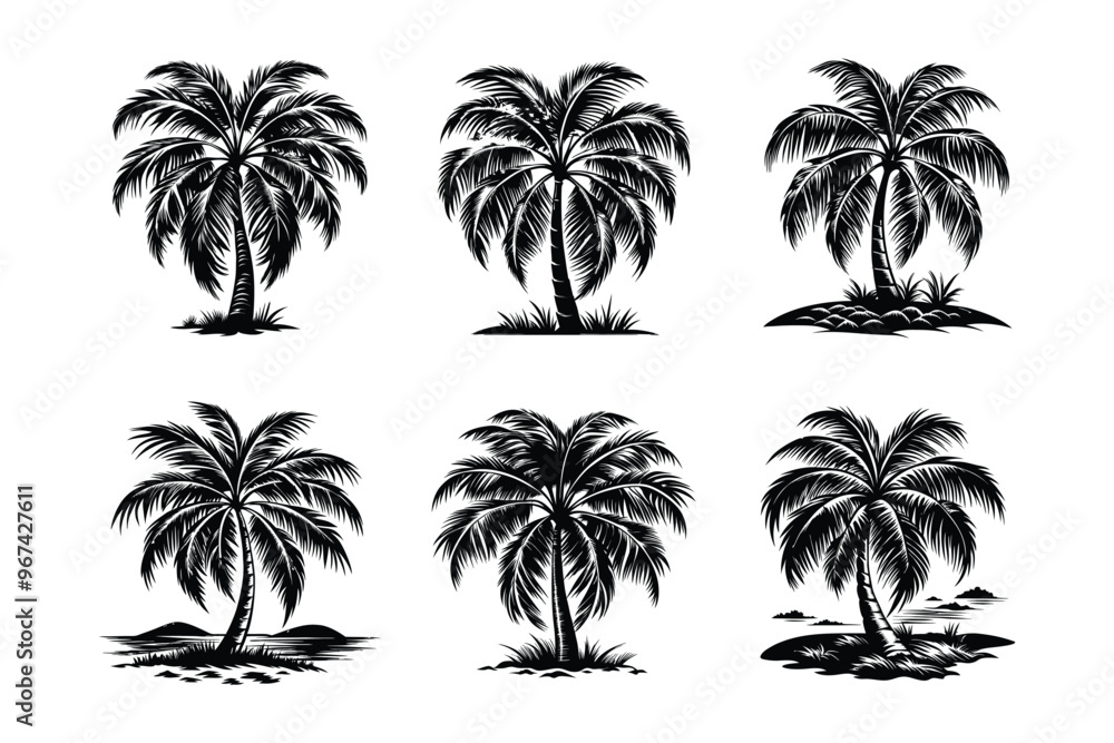 Summer trees silhouette design bundle set Summer trees silhouette design bundle set