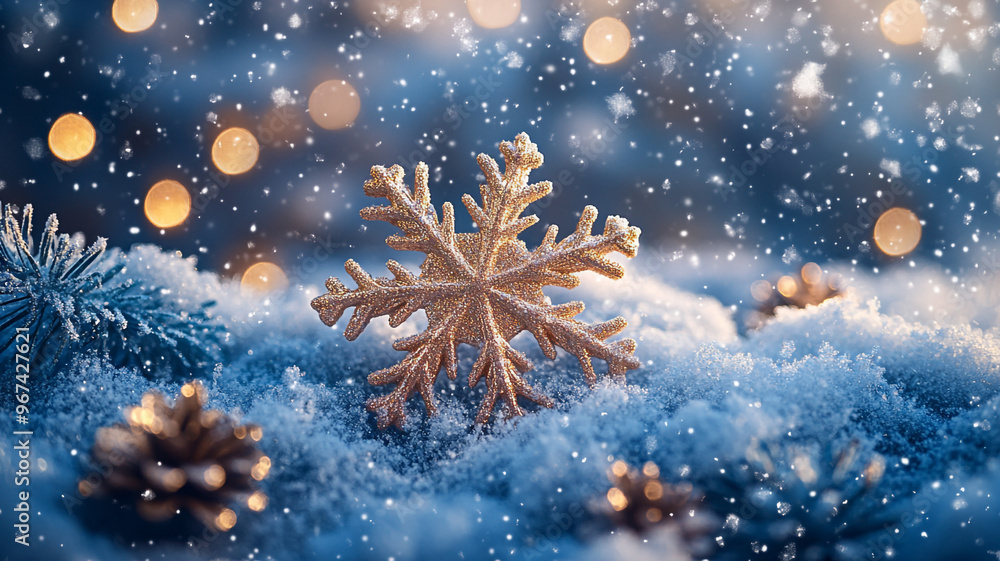 A snowy background with a snowflake. A snowy background with a snowflake.