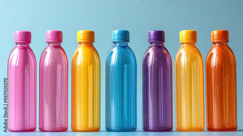 Colorful Plastic Water Bottles in a Row Colorful Plastic Water Bottles in a Row