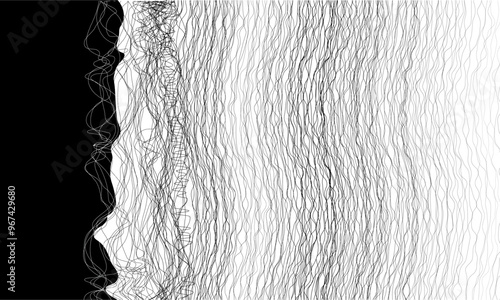 Data flow abstract line surface texture: Black and white line vector illustration