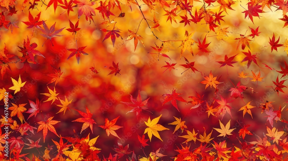 Colorful autumn foliage of falling maple leaves Colorful autumn foliage of falling maple leaves