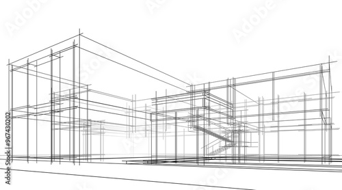 Architectural sketch of modern building 3d rendering