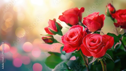 Fototapeta Naklejka Na Ścianę i Meble -  Colorful background with red roses