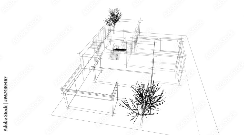 Fototapeta premium Architectural sketch of modern building 3d rendering