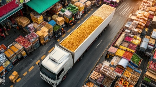Visual representation of food industry logistics including transportation and supply chain management