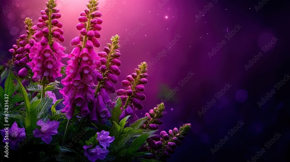 Obraz premium Purple Foxglove Flowers in a Magical Forest Setting
