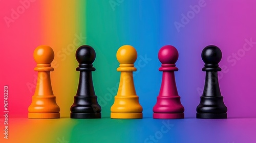 Colorful Chess Pawns on a Rainbow Background