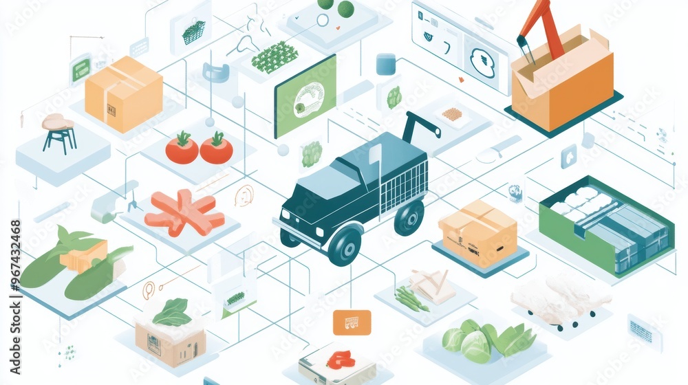 A graphic showing food traceability from farm to table with a focus on tracking systems and product labeling A graphic showing food traceability from farm to table with a focus on tracking systems and product labeling