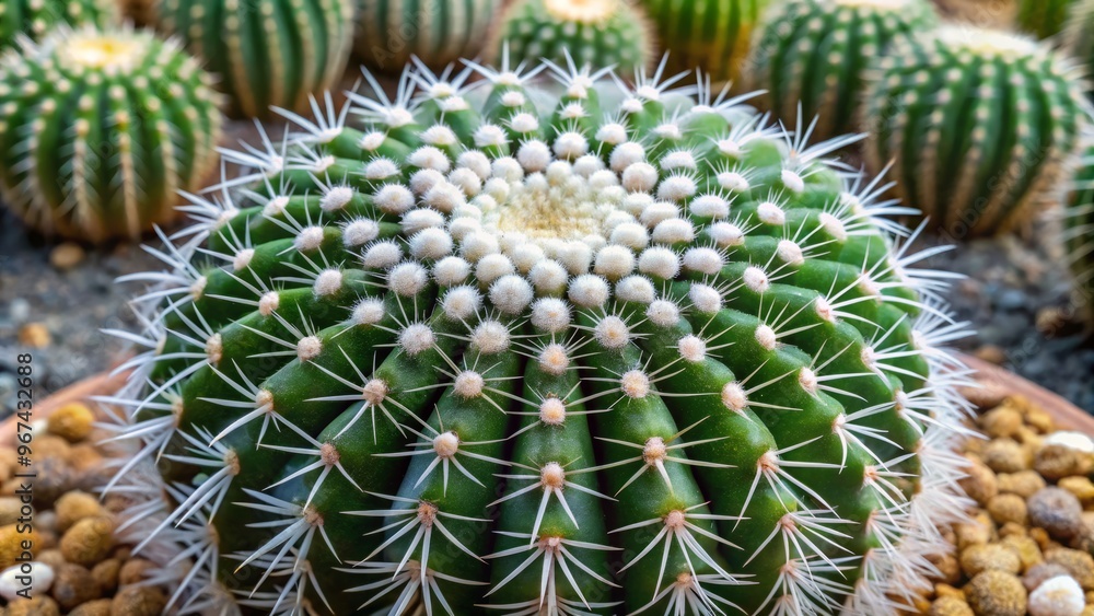 A small, star-shaped cactus displays intricate ribs and tiny white woolly spots, adding subtle texture to its prickly exterior. A small, star-shaped cactus displays intricate ribs and tiny white woolly spots, adding subtle texture to its prickly exterior.