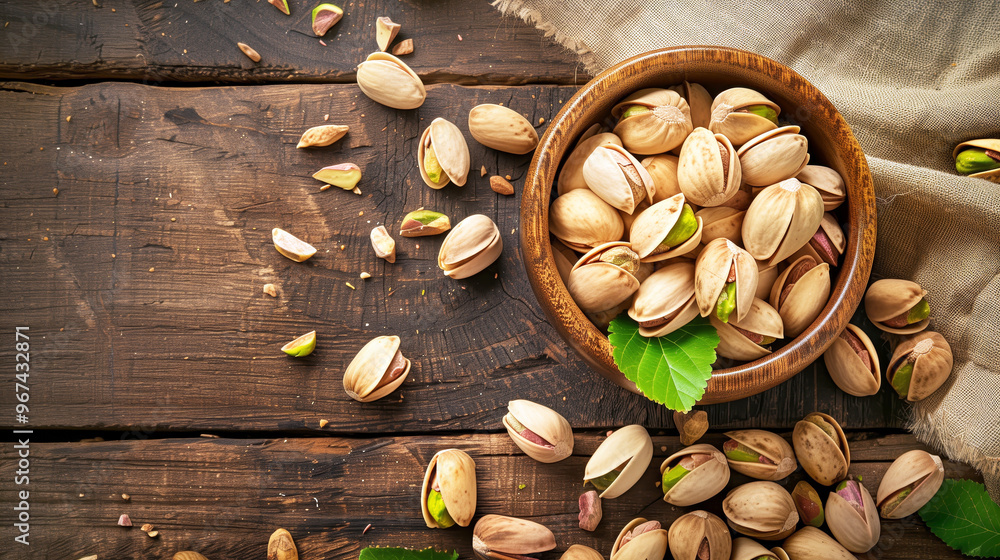 Pistachios in a Bowl on a Wooden Table Pistachios in a Bowl on a Wooden Table