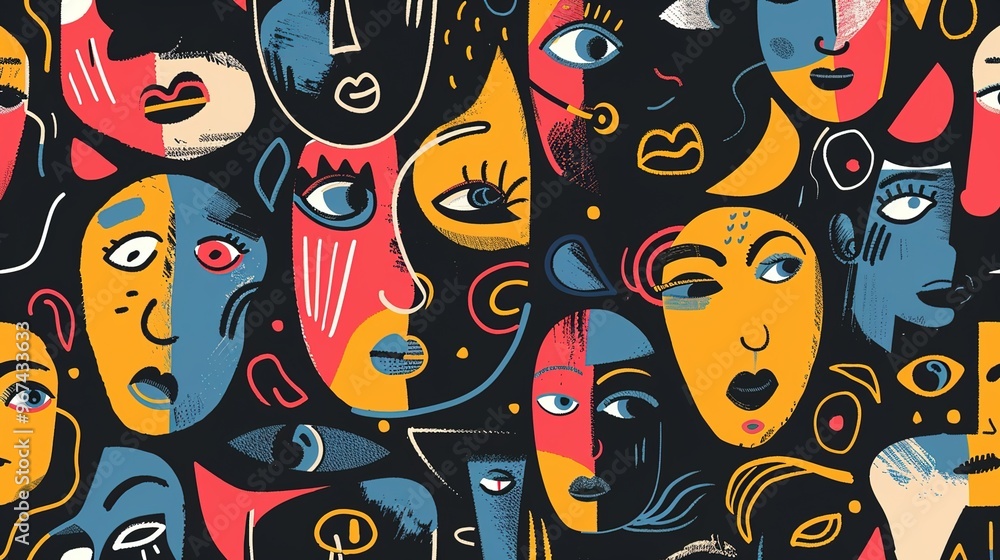 Fototapeta premium Face pattern seamless wallpaper
