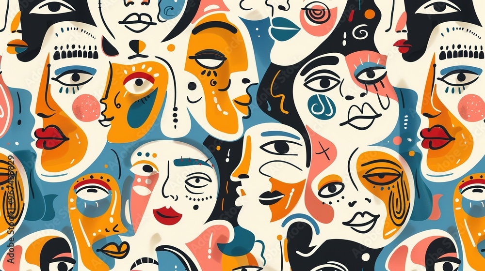 Fototapeta premium Face pattern seamless wallpaper
