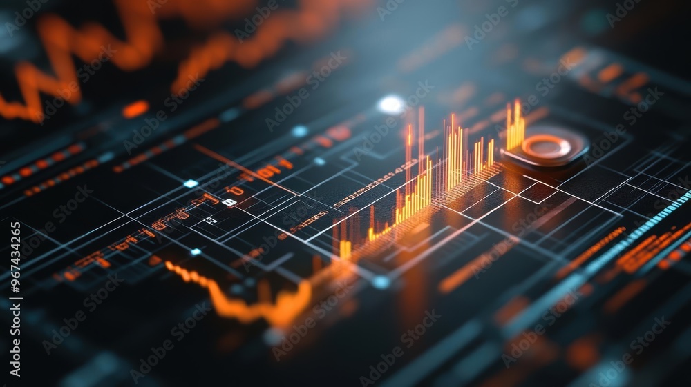 Algorithmic robot trading, market risk and volatility management, glowing financial graphs, futuristic tech hub Algorithmic robot trading, market risk and volatility management, glowing financial graphs, futuristic tech hub