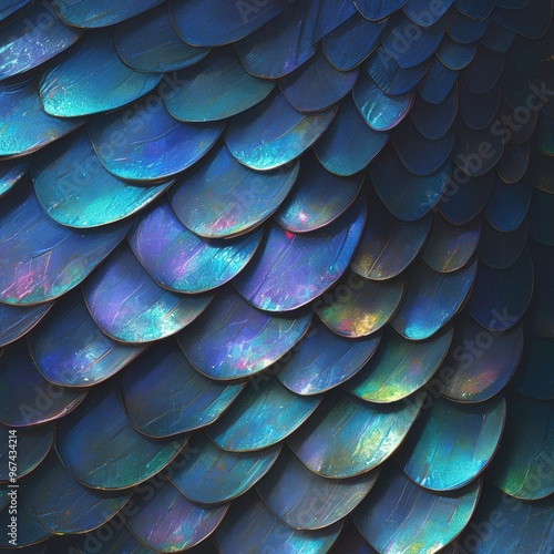 Wallpaper Mural Blue iridescent scales texture Torontodigital.ca