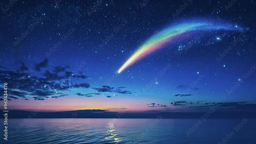 A fantasy scene of falling stars combined with surrealism and bright colors creates a beautiful, moving landscape. A fantasy scene of falling stars combined with surrealism and bright colors creates a beautiful, moving landscape.