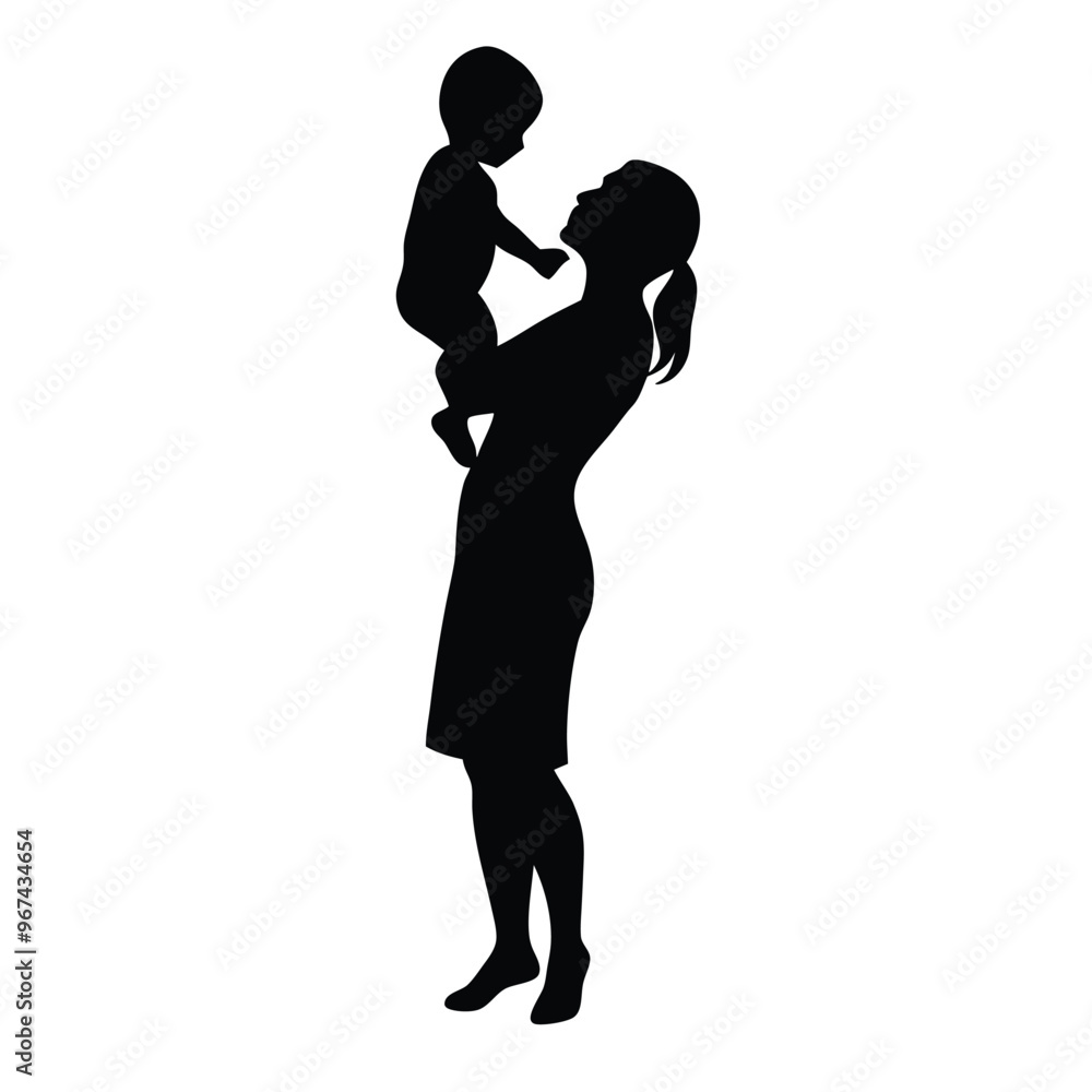 a woman lifting a child in her arms, showing a tender moment of affection , vector silhouette, a woman lifting a child in her arms, showing a tender moment of affection , vector silhouette,
