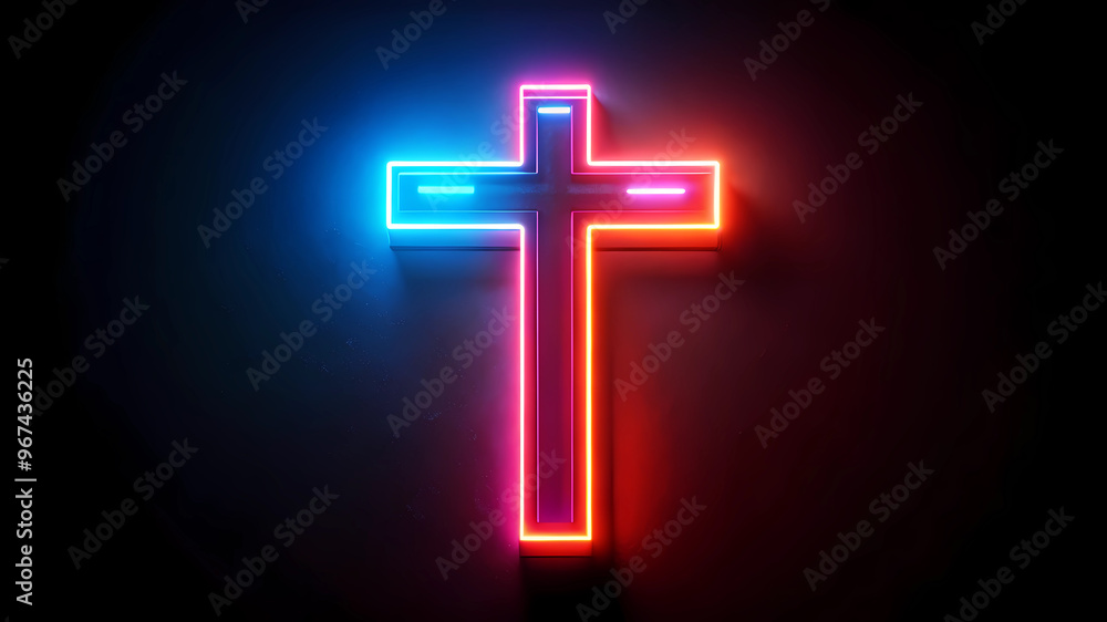 Obraz premium Night cross neon sign
