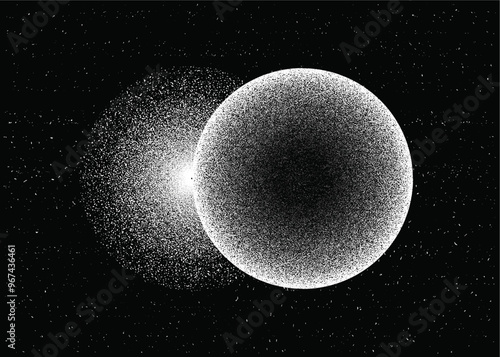 Illustration of scientific concepts: light dispersion and particle density, a celestial cosmic orb. The delicate interplay between light and particles