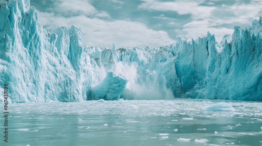 Majestic iceberg calving: witness the dynamic power of glacier in stunning arctic landscape Majestic iceberg calving: witness the dynamic power of glacier in stunning arctic landscape
