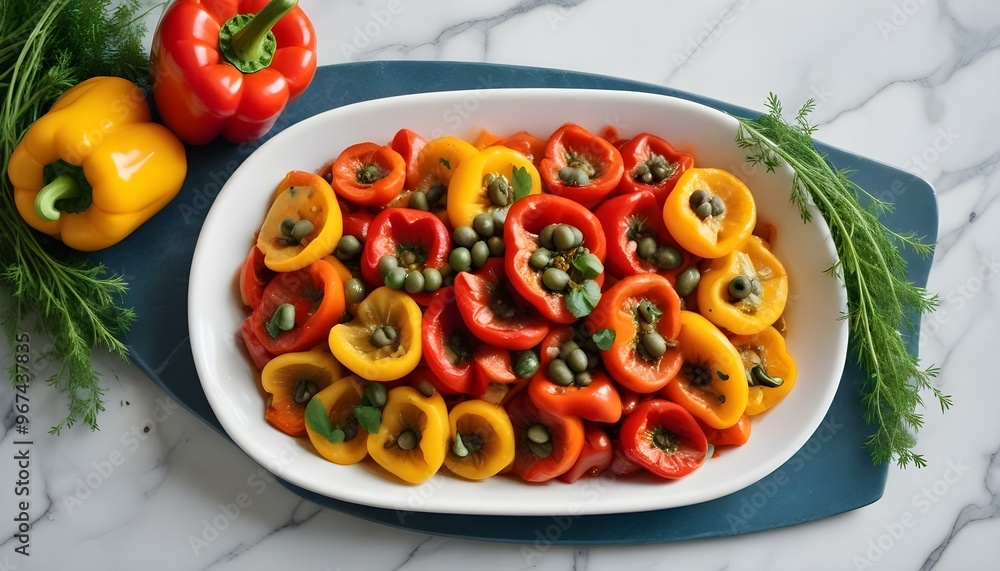 Fresh gourmet vegetarian meal with grilled tomato and bell pepper Fresh gourmet vegetarian meal with grilled tomato and bell pepper