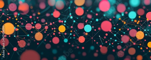 Colorful abstract background with dynamic circles and interconnected lines, perfect for modern design and digital themes.