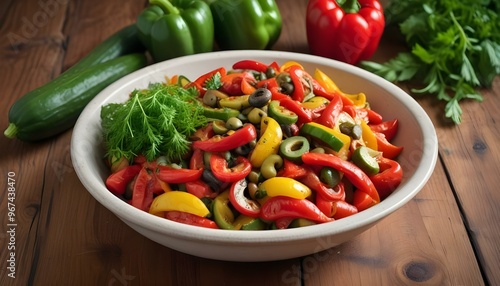 Fresh gourmet vegetarian meal with grilled tomato and bell pepper