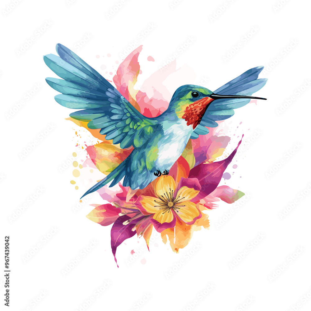 Fototapeta premium hummingbird watercolor I hummingbird and flower