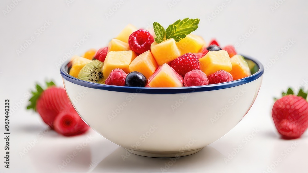 one bowl of fruit salad with mixed berries and fruits in a transparent glass bowl isolated on a white background one bowl of fruit salad with mixed berries and fruits in a transparent glass bowl isolated on a white background
