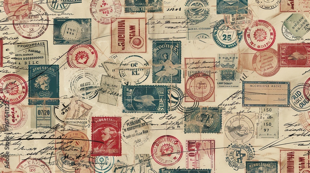 Fototapeta premium Vintage stamp pattern wallpaper