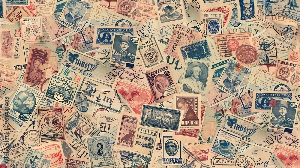 Fototapeta premium Vintage stamp pattern wallpaper