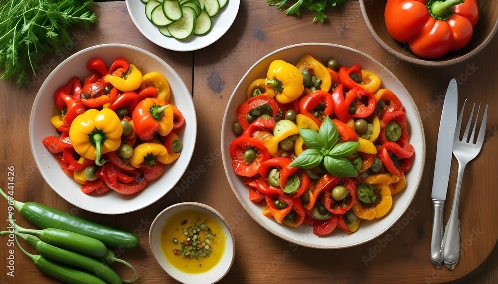 Fresh gourmet vegetarian meal with grilled tomato and bell pepper Fresh gourmet vegetarian meal with grilled tomato and bell pepper