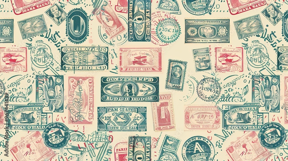 Obraz premium Vintage stamp pattern wallpaper