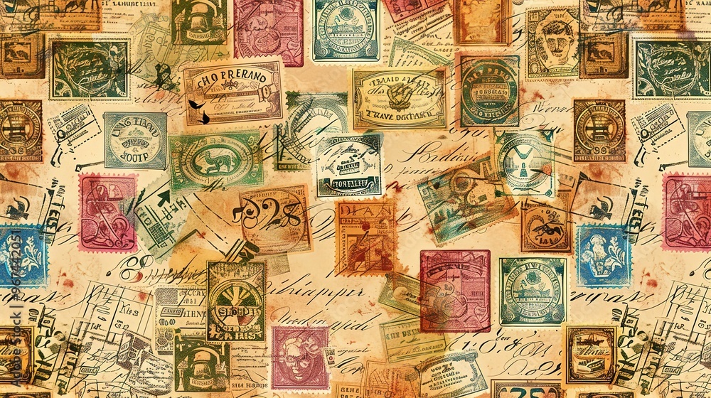 Fototapeta premium Vintage stamp pattern wallpaper