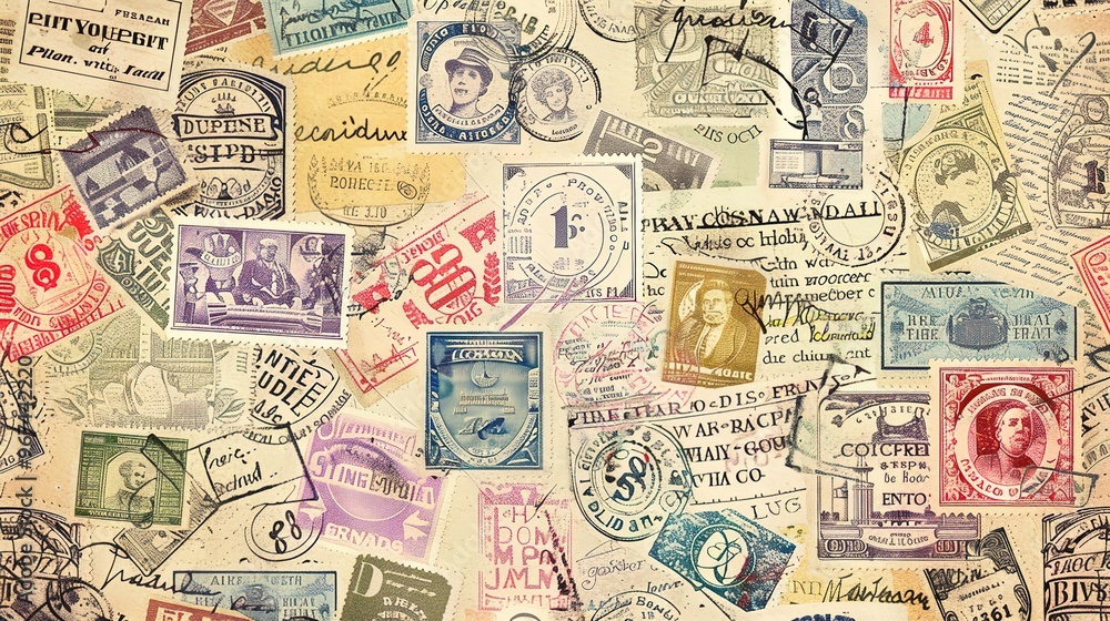 Fototapeta premium Vintage stamp pattern wallpaper