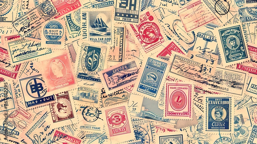 Fototapeta premium Vintage stamp pattern wallpaper