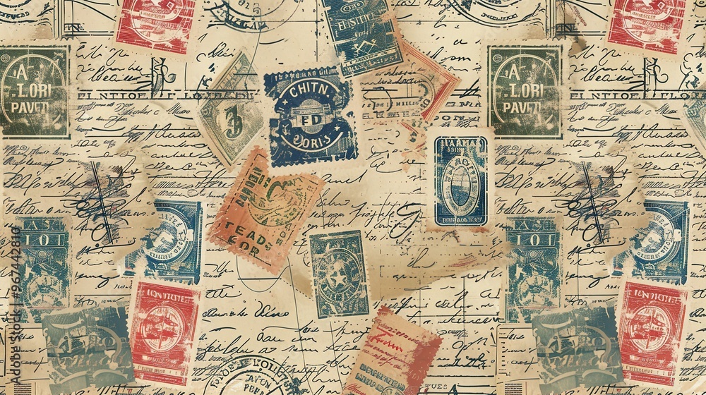 Fototapeta premium Vintage stamp pattern wallpaper