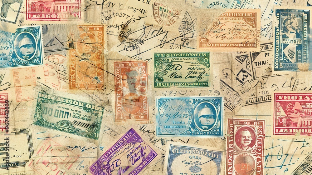 Fototapeta premium Vintage stamp pattern wallpaper