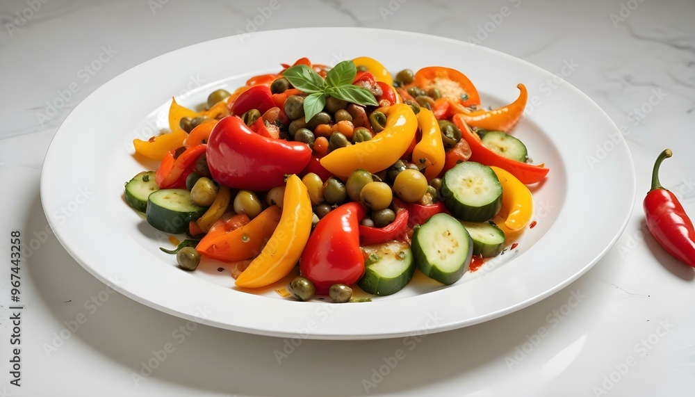 Fresh gourmet vegetarian meal with grilled tomato and bell pepper Fresh gourmet vegetarian meal with grilled tomato and bell pepper