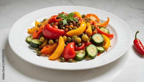 Fresh gourmet vegetarian meal with grilled tomato and bell pepper