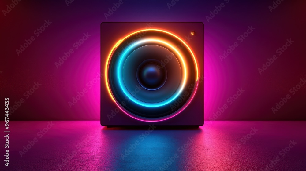 Neon Speaker with glowing light circles Neon Speaker with glowing light circles