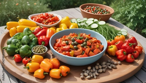 Fresh gourmet vegetarian meal with grilled tomato and bell pepper