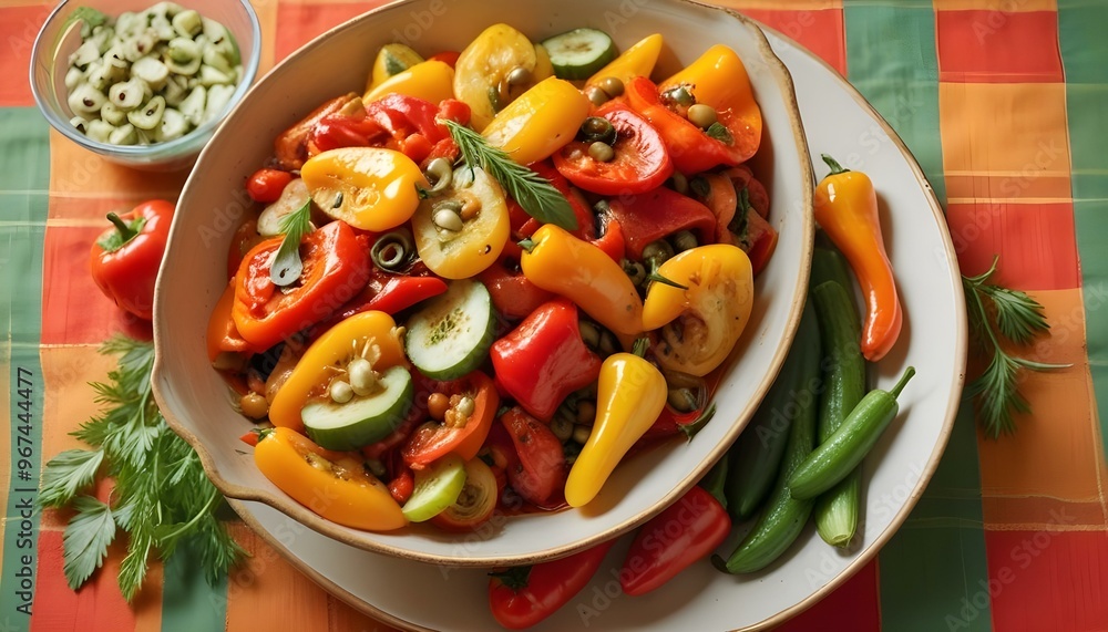 Fresh gourmet vegetarian meal with grilled tomato and bell pepper Fresh gourmet vegetarian meal with grilled tomato and bell pepper