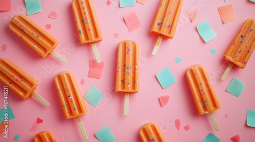 Fresh fruity orange ice cream popsicle frozen sweet snack healthy food homemade on summer photo