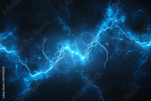 A vibrant depiction of electric blue lightning against a dark cosmic background.