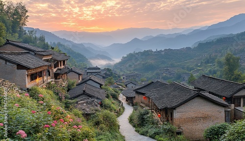 Wallpaper Mural Traditional Village in the Mountains Torontodigital.ca